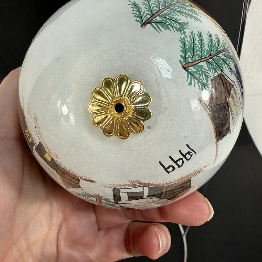 Pier 1 Li Bien 1999 Christmas Ornament Ball Santa Sleigh Hand Painted Cabin